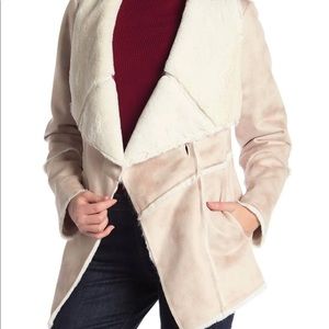 NWT Laundry by Shelli Segal draped collar faux shearling coat, size L